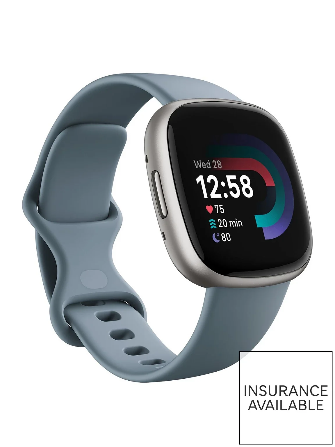 Versa 4 Fitness Smartwatch – built-in GPS, 6-day battery life, Android & iOS compatible – Waterfall Blue/Platinum Aluminium